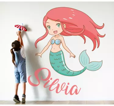 Adesivo per bambini personalizzazione sirena - TenStickers