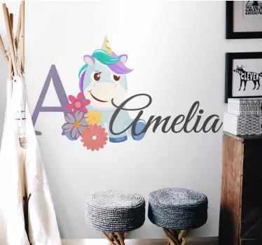 Adesivo cameretta neonato unicorno con nome - TenStickers