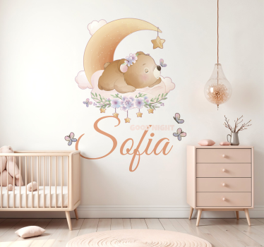 Adesivo cameretta neonato orso e luna con nome - TenStickers