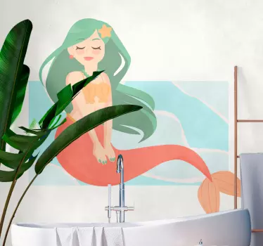 Adesivo per bambini sirena con capelli fluenti - TenStickers