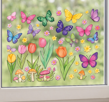 Adesivo per finestra farfalle e piante colorate - TenStickers