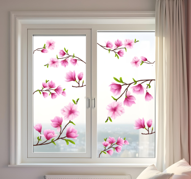 Adesivo per finestra fiori di magnolia colorati - TenStickers