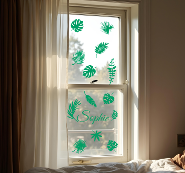 Adesivo per finestra foglie di Monstera con nome - TenStickers