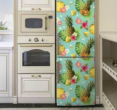 Adesivo frigo ananas e fiori tropicali - TenStickers