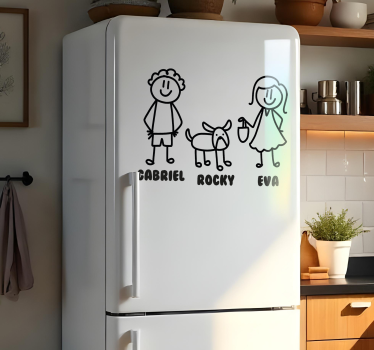 Adesivo per frigo coppia felice con cane personalizzato - TenStickers