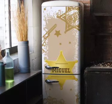 Adesivo per frigo design badge sceriffo personalizzabile - TenStickers