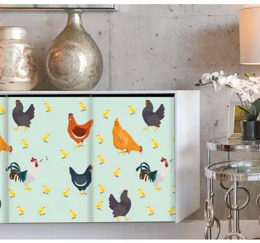 Adesivo per frigo galli colorati della fattoria - TenStickers