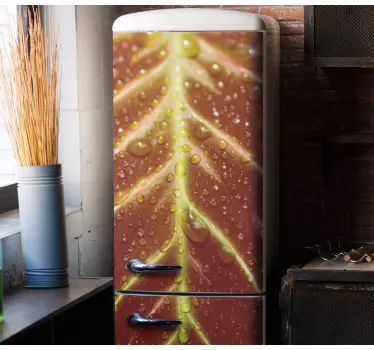 Adesivo per frigo gocce d'acqua su foglia - TenStickers