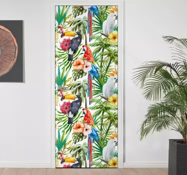 Sticker per porte uccelli e piante tropicali - TenStickers