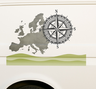 Adesivo per roulotte paesaggio globale e bussola - TenStickers