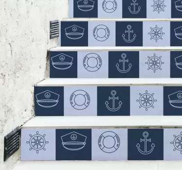 Adesivo per scale collezione di simboli nautici - TenStickers