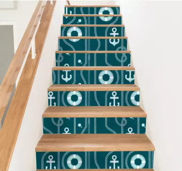 Adesivo per scale motivo ancora marittima - TenStickers