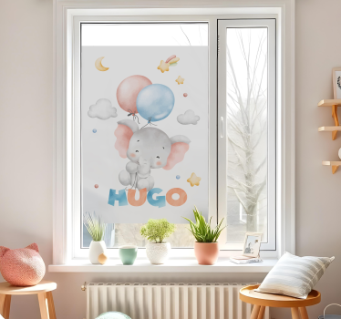 Pellicola adesiva per vetri elefante acquerello con nome - TenStickers