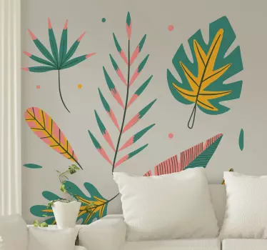 Adesivo murale soggiorno motivo foglia tropicale - TenStickers