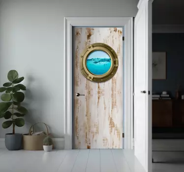 Adesivo porta finestra nave su struttura invecchiata - TenStickers