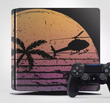 Adesivo Ps4 scena dell'elicottero al tramonto - TenStickers