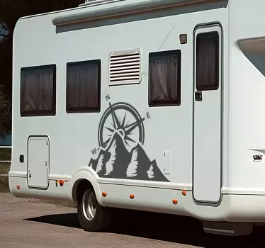 Adesivo per roulotte bussola e montagne minime - TenStickers
