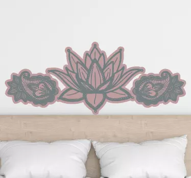 Adesivo testata letto accento floreale di loto - TenStickers