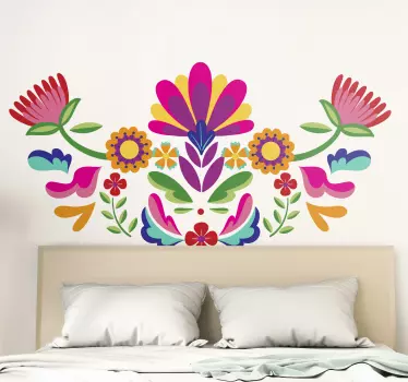 Adesivo testata letto design floreale colorato - TenStickers