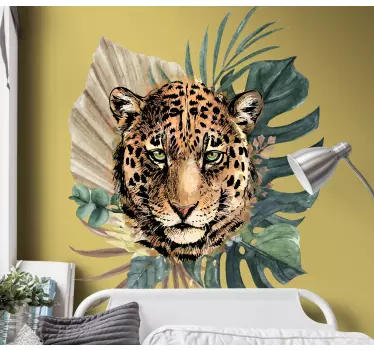 Adesivo testata letto faccia di leopardo nella giungla - TenStickers