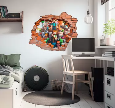 Adesivo murale videogioco personaggi attraverso un buco - TenStickers