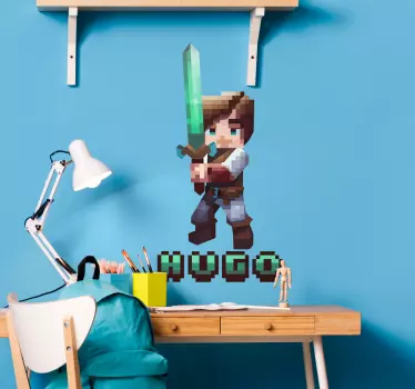 Adesivo murale videogioco personaggio pixelato con spadaPersonagg - TenStickers