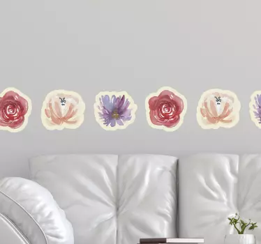 Greca adesiva design floreale acquerello - TenStickers