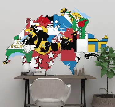 Mappa della svizzera con sticker bandiera bandiere regioni - TenStickers
