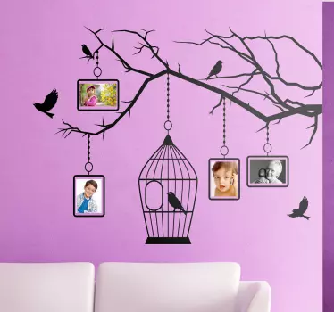Adesivo muro cornici gabbia uccelli - TenStickers