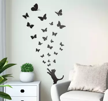 Adesivo muro gatto farfalle - TenStickers