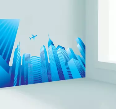Adesivo muro grattacieli aereo - TenStickers