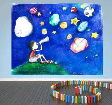Sticker bambini guardando le stelle - TenStickers