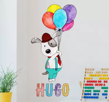 Adesivo murale cane con palloncini nome - TenStickers