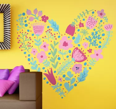 Sticker decorativo cuore floreale - TenStickers