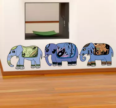 Sticker decorativo fila tre elefanti - TenStickers