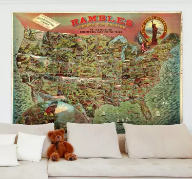 Sticker decorativo mappa Stati Uniti old - TenStickers