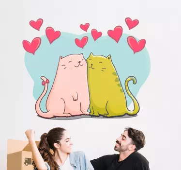 Sticker gatti innamorati cuoricini - TenStickers