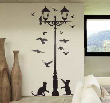 Adesivo murale silhouette gatti e uccellini - TenStickers