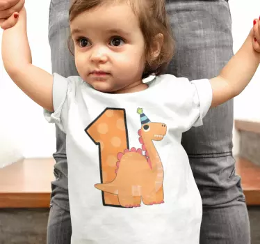 Maglietta bebè compleanno di dinosauro carino - TenStickers