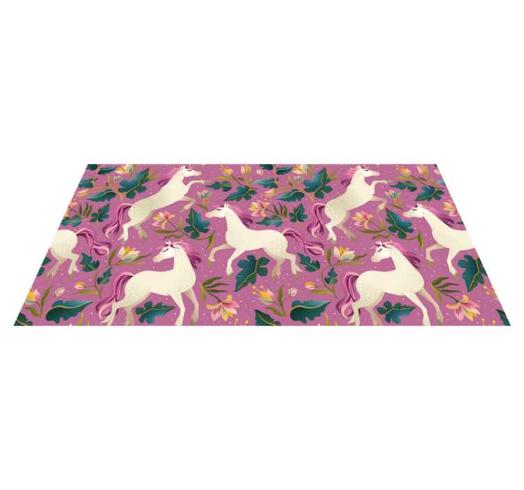 Tappeto vinile animali design floreale rosa cavallo - TenStickers
