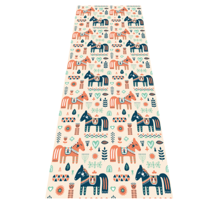Tappeto vinile animali foglie nordiche e cavalli - TenStickers