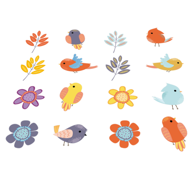 Tappeto vinile fiori set di uccelli primaverili - TenStickers