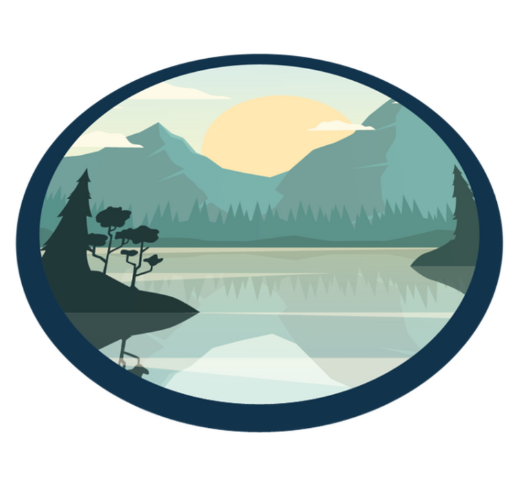 Tappeto vinile fiori silhouette montagna con lago - TenStickers