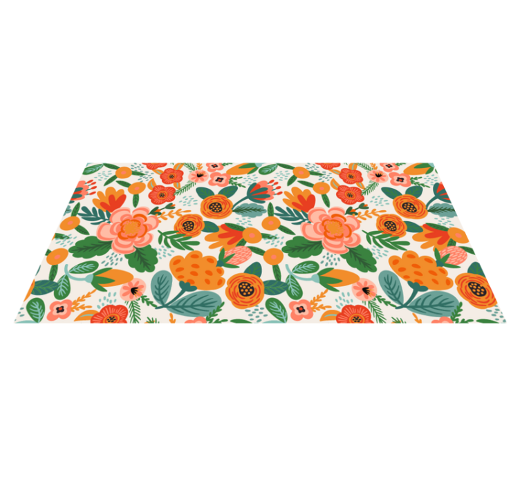 Tappeto vinile fiori stile folk rosso e arancione - TenStickers