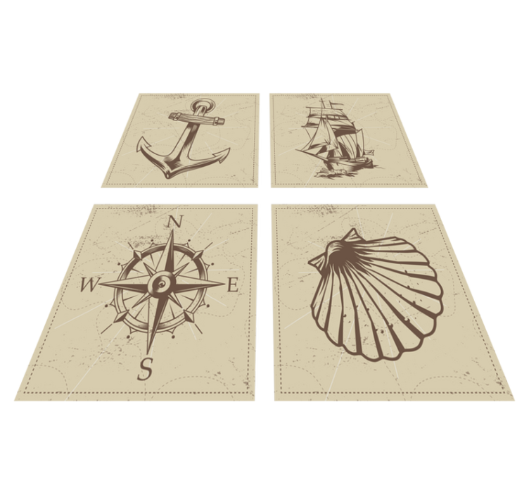 Tappeto vinile bagno piastrelle oggetti marini - TenStickers