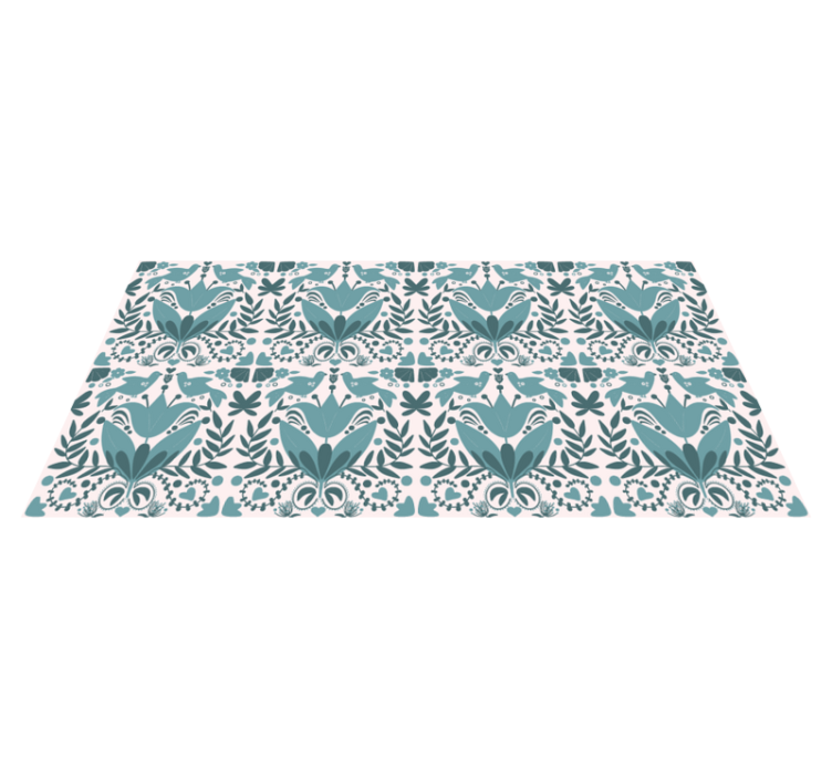 Tappeto vinile fiori motivo popolare blu con uccelli - TenStickers