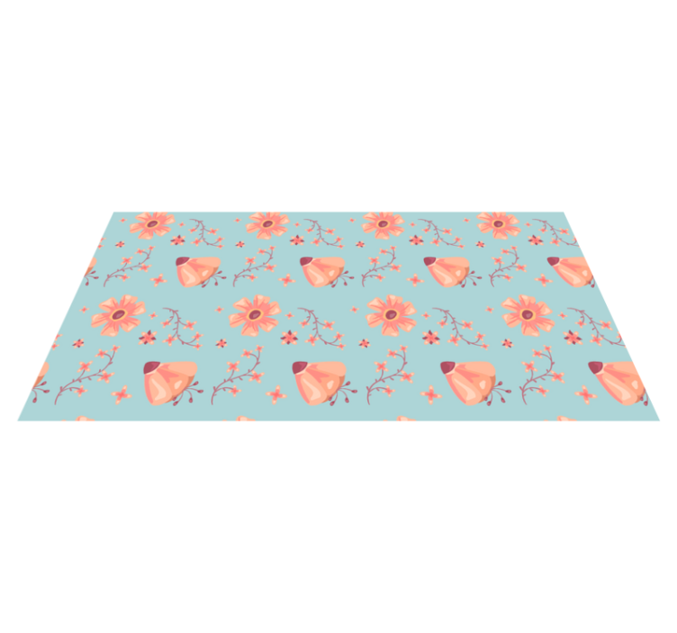 Tappeto vinile fiori fiori arancioni su sfondo blu - TenStickers