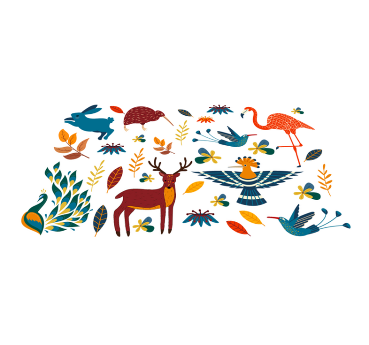 Tappeto vinile fiori stile tengango animali piante - TenStickers