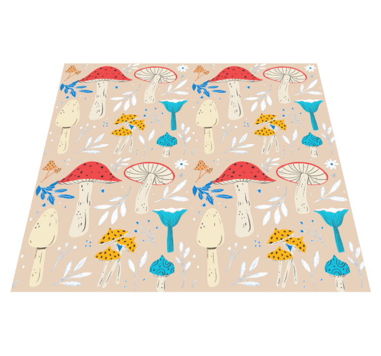 Tappeto vinile fiori funghi classici su sfondo beige - TenStickers