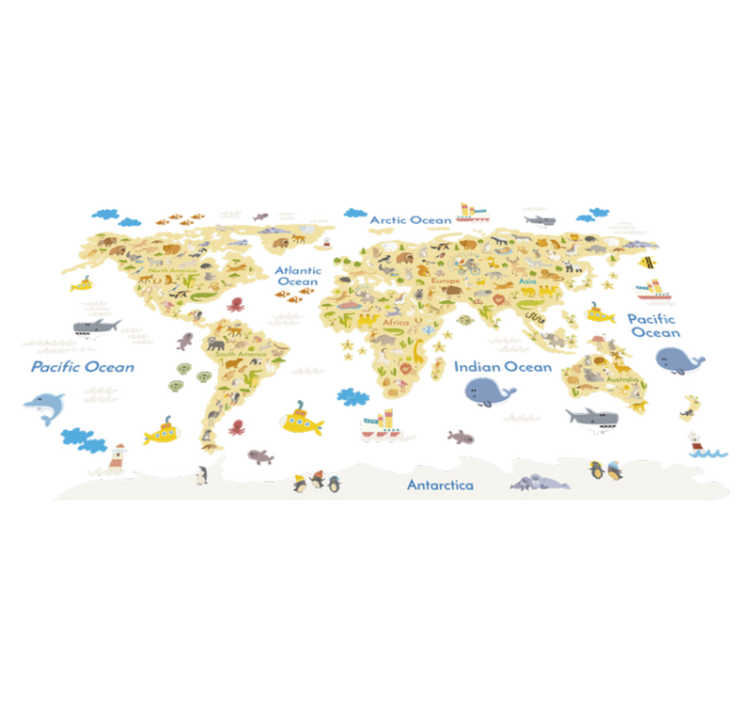 Tappeto vinile mappamondo fauna del mondo - TenStickers